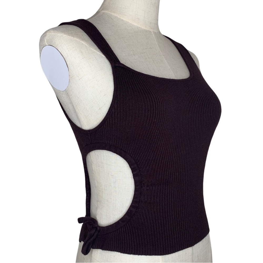 Urban Outfitters Brown Asymmetrical Ribbed Knit Side Cut Out Tank Top - Picture 13 of 16